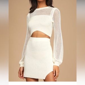 Double the Delight Ivory Knit Two-Piece Mini Sweater Dress
